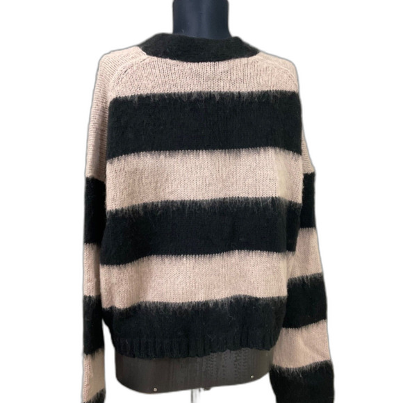 Allsaints  Lou Brushed Striped Crop Sweater women’s S fuzzy v neck mkt. Distress - Picture 3 of 12